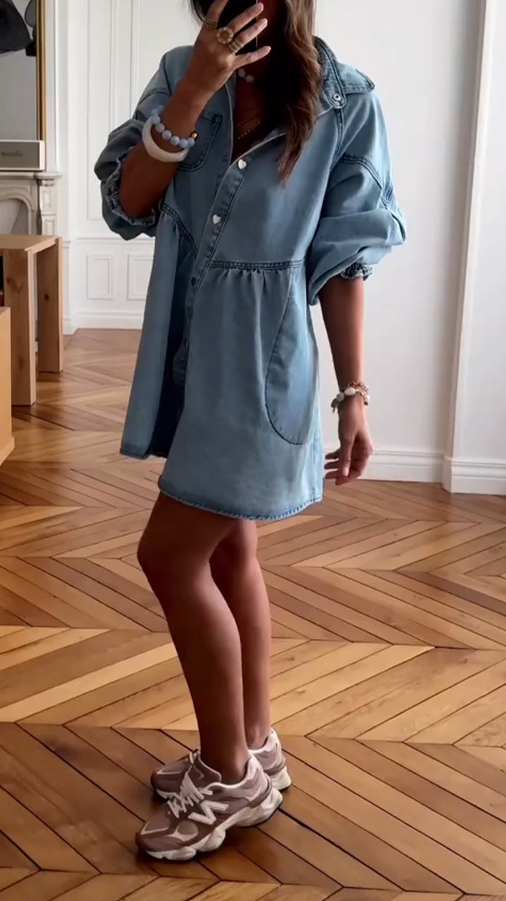 Elegancka Sukienka z Denimu w Stylu Patchwork