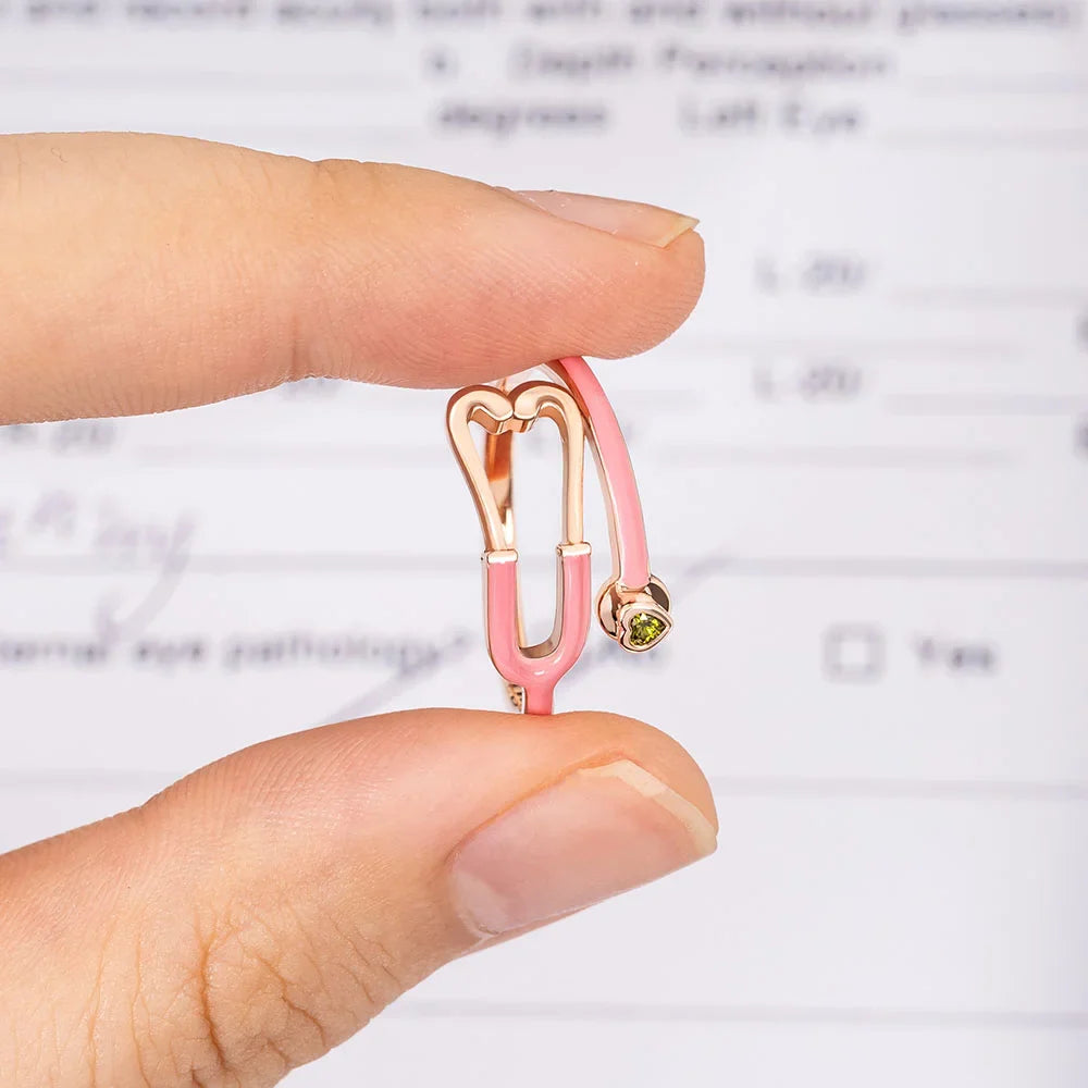 Pierścionek Stetoskop z Kamieniem Szczęścia