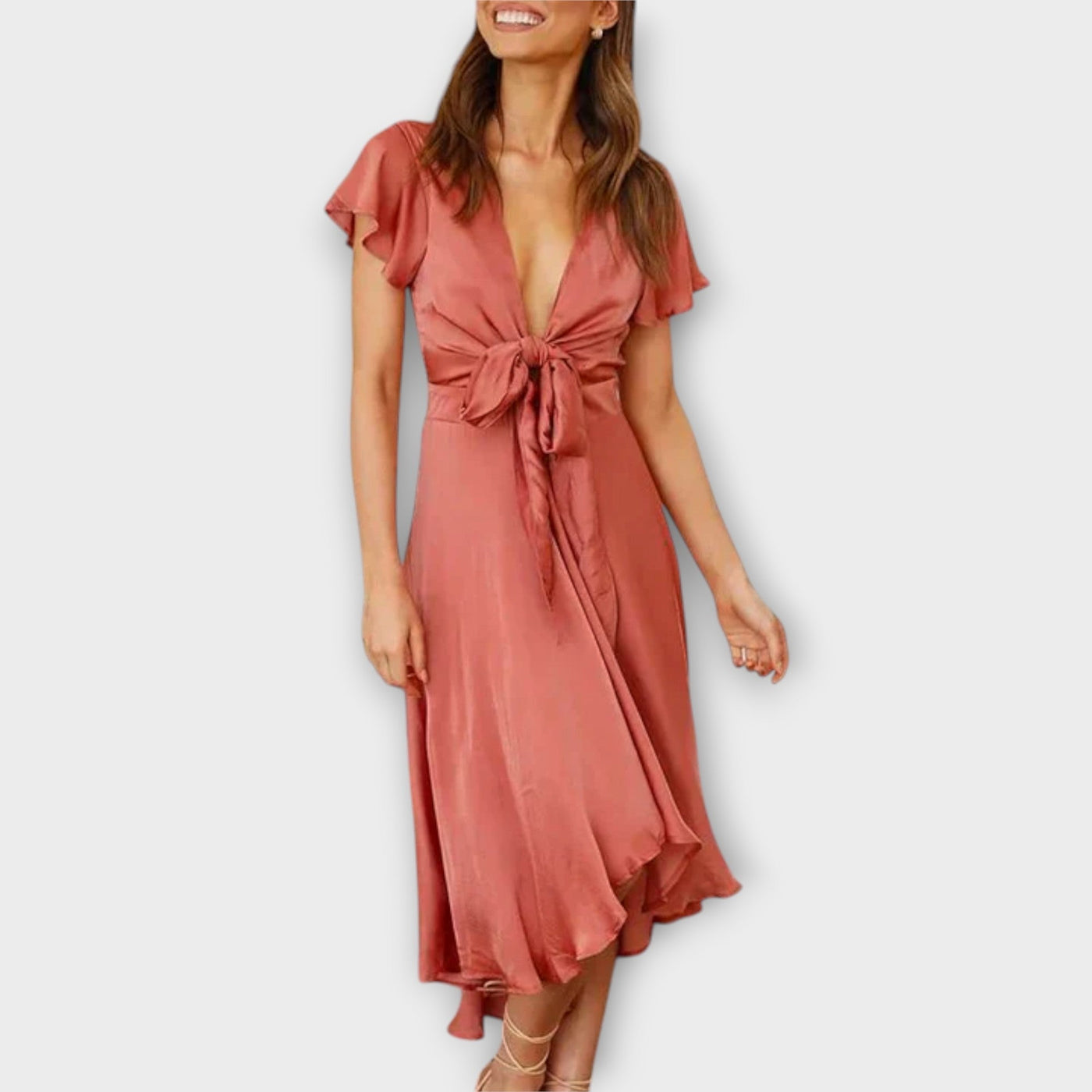 Margret - Elegancka Sukienka Midi z Dekoltem w Serek