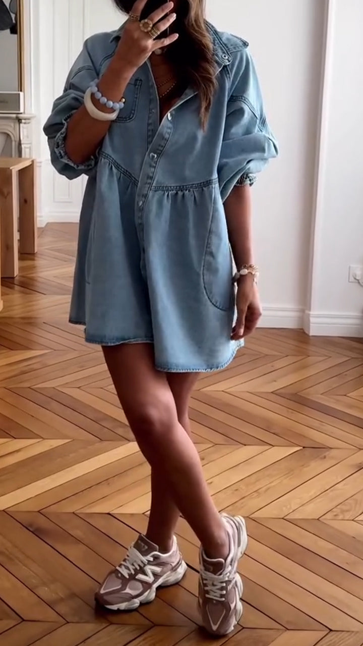 Elegancka Sukienka z Denimu w Stylu Patchwork