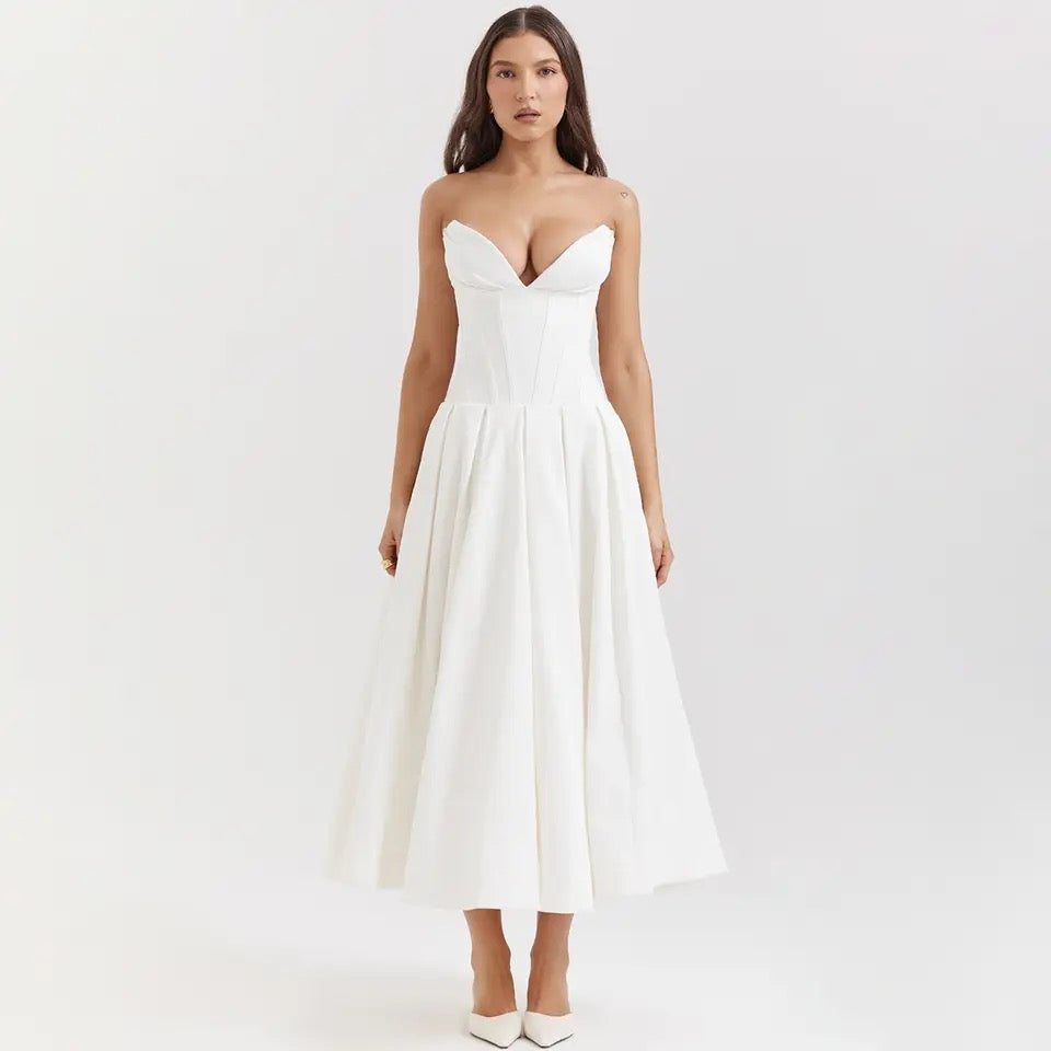 Adriana - Sukienka Midi Bez Ramiączek