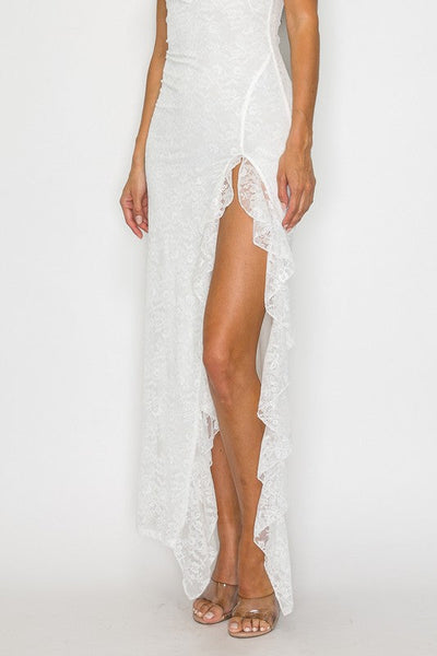 Sukienka Maxi z Koronkowym Falbanem