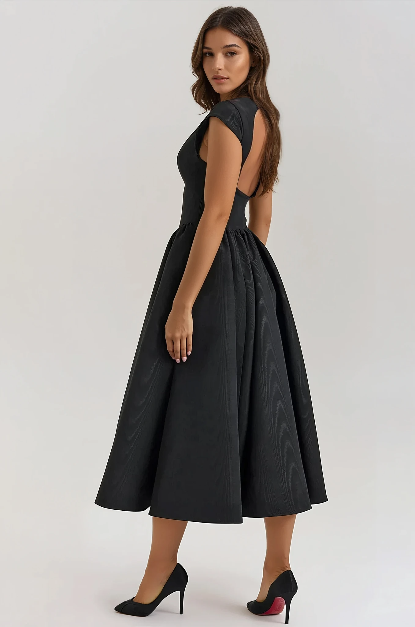 Sukienka Midi z Plisowaniem bez Pleców - Evangeline