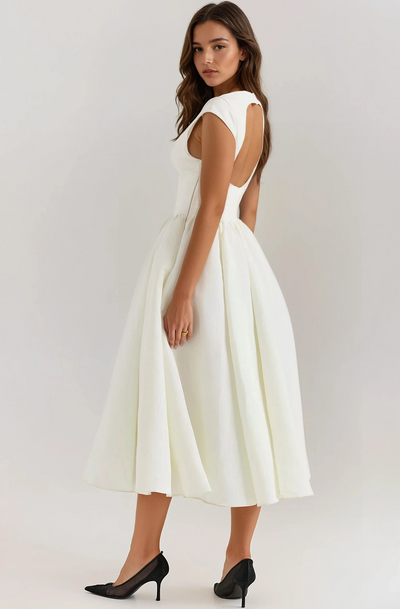 Sukienka Midi z Plisowaniem bez Pleców - Evangeline