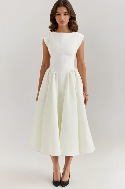 Sukienka Midi z Plisowaniem bez Pleców - Evangeline