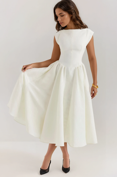 Sukienka Midi z Plisowaniem bez Pleców - Evangeline