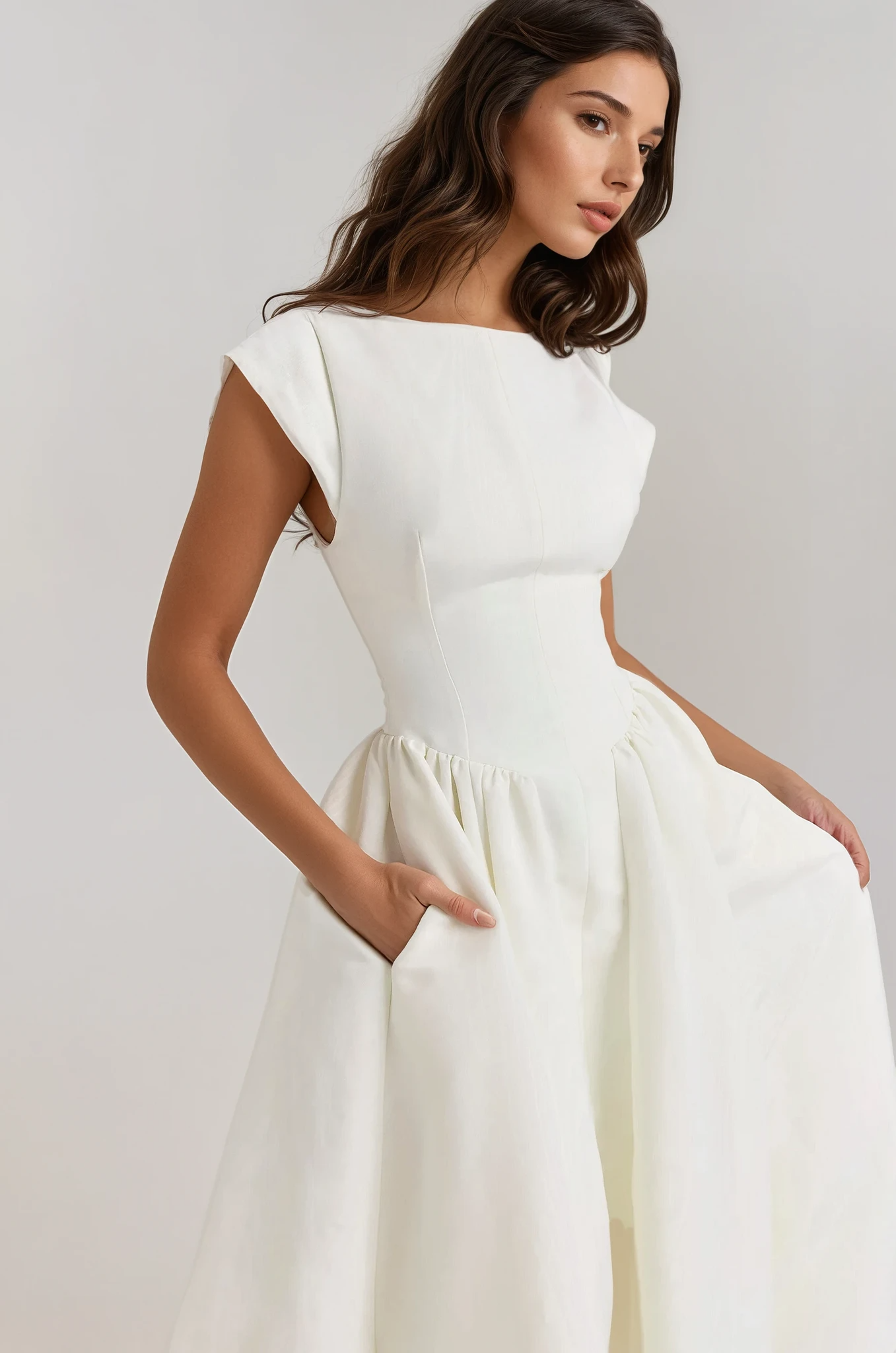 Sukienka Midi z Plisowaniem bez Pleców - Evangeline