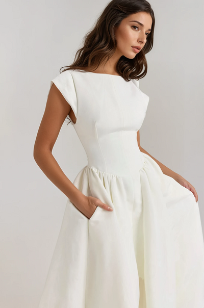 Sukienka Midi z Plisowaniem bez Pleców - Evangeline