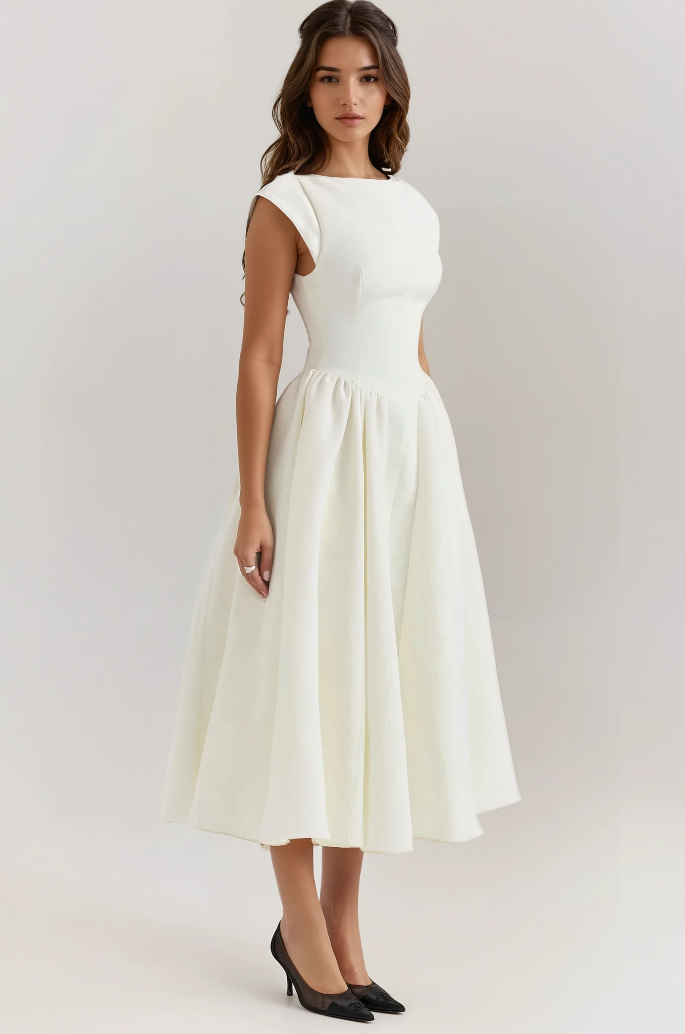 Sukienka Midi z Plisowaniem bez Pleców - Evangeline