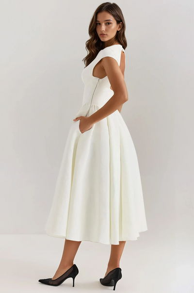 Sukienka Midi z Plisowaniem bez Pleców - Evangeline