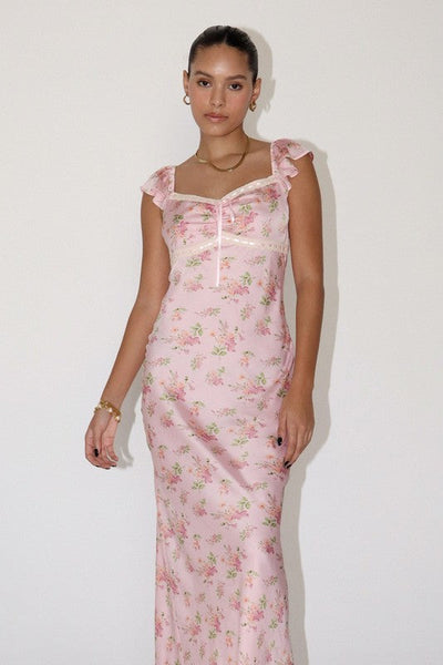 Sukienka Maxi z Satyny w Kwiaty