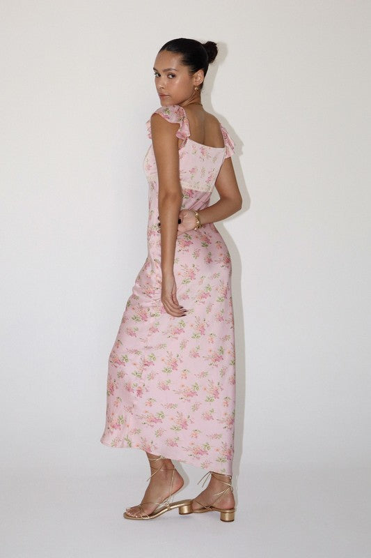 Sukienka Maxi z Satyny w Kwiaty