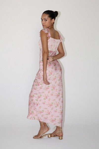 Sukienka Maxi z Satyny w Kwiaty