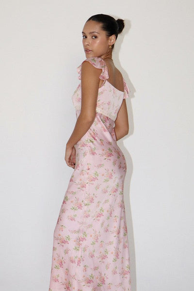 Sukienka Maxi z Satyny w Kwiaty