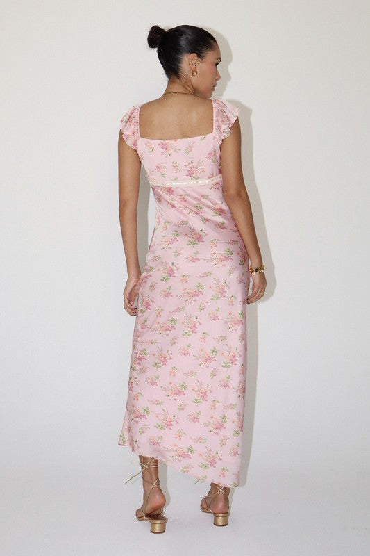 Sukienka Maxi z Satyny w Kwiaty