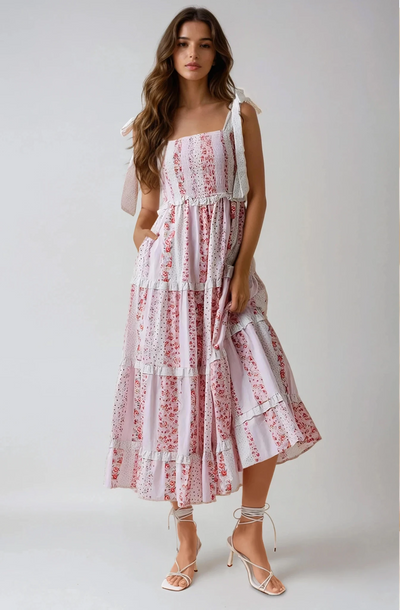 Sukienka Midi w Kwiatowy Patchwork