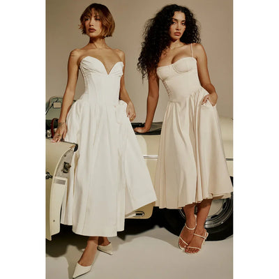 Adriana - Sukienka Midi Bez Ramiączek