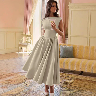 Sukienka Midi z Plisowaniem bez Pleców - Evangeline