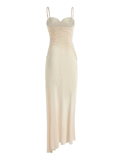 Sukienka Maxi z Marszczeniem i Koronką