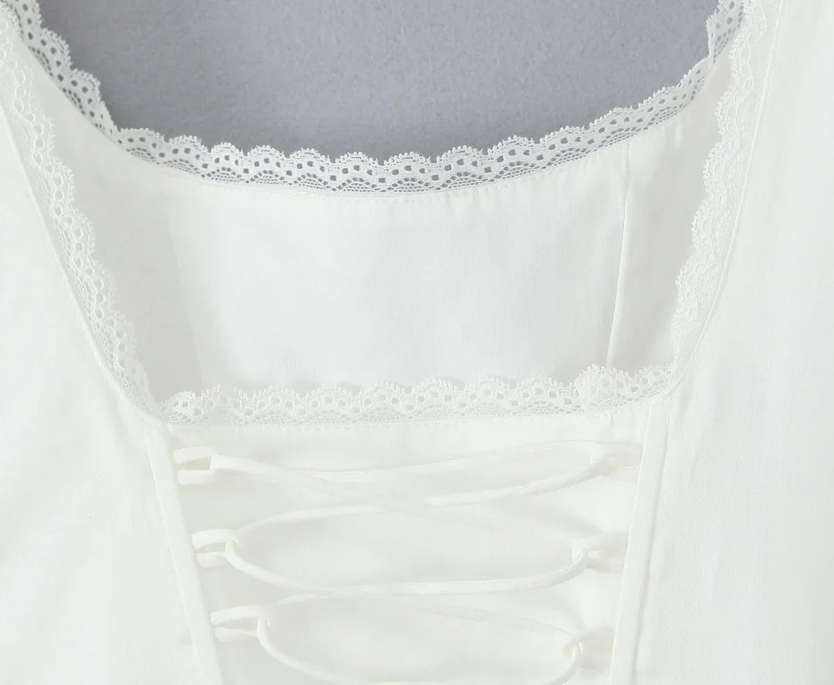 Sukienka Midi z Koronkowym Gorsetem