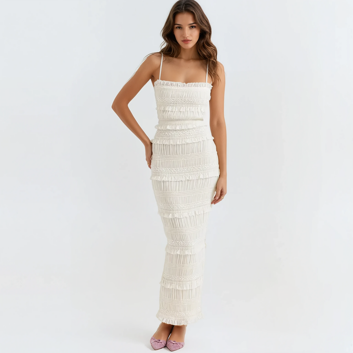 Vintage Ruched Maxi Dress