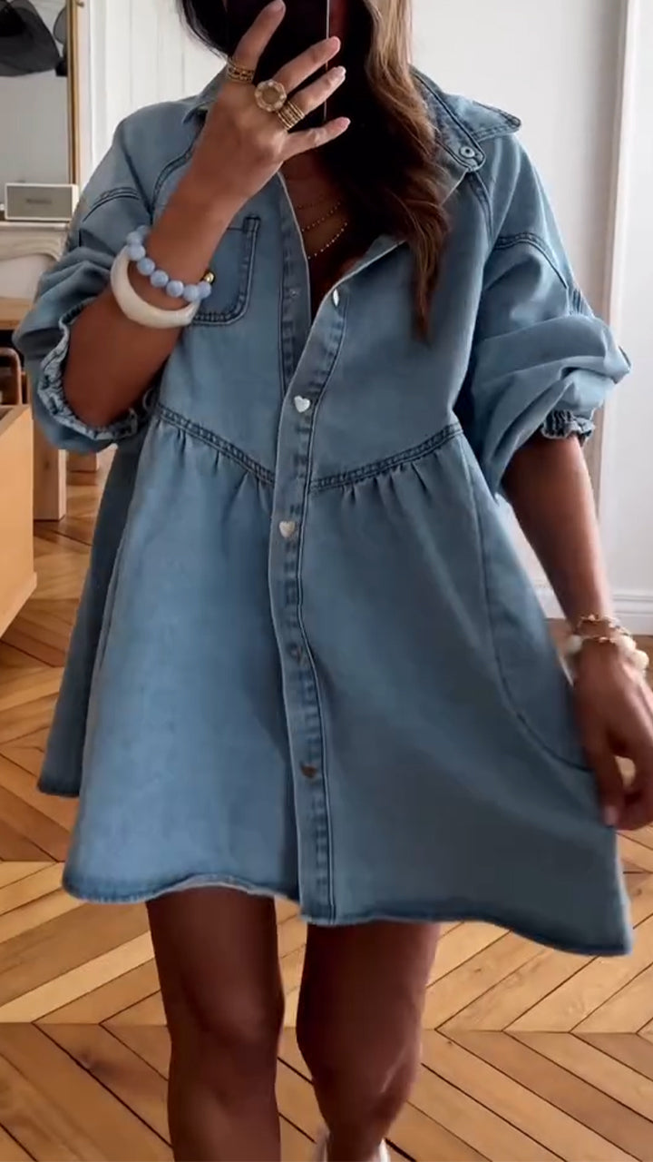 Elegancka Sukienka z Denimu w Stylu Patchwork