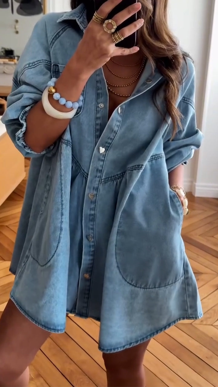 Elegancka Sukienka z Denimu w Stylu Patchwork