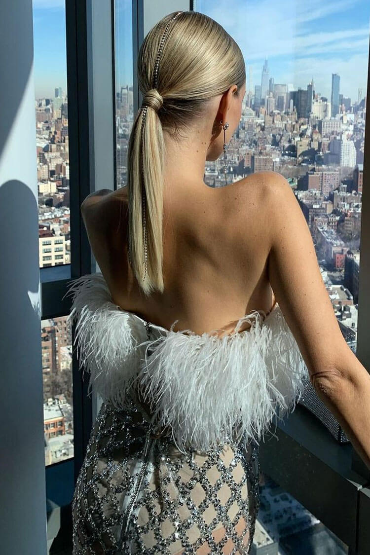 Loretta | Zestaw Topu z Puchu i Spódnicy z Cekiny