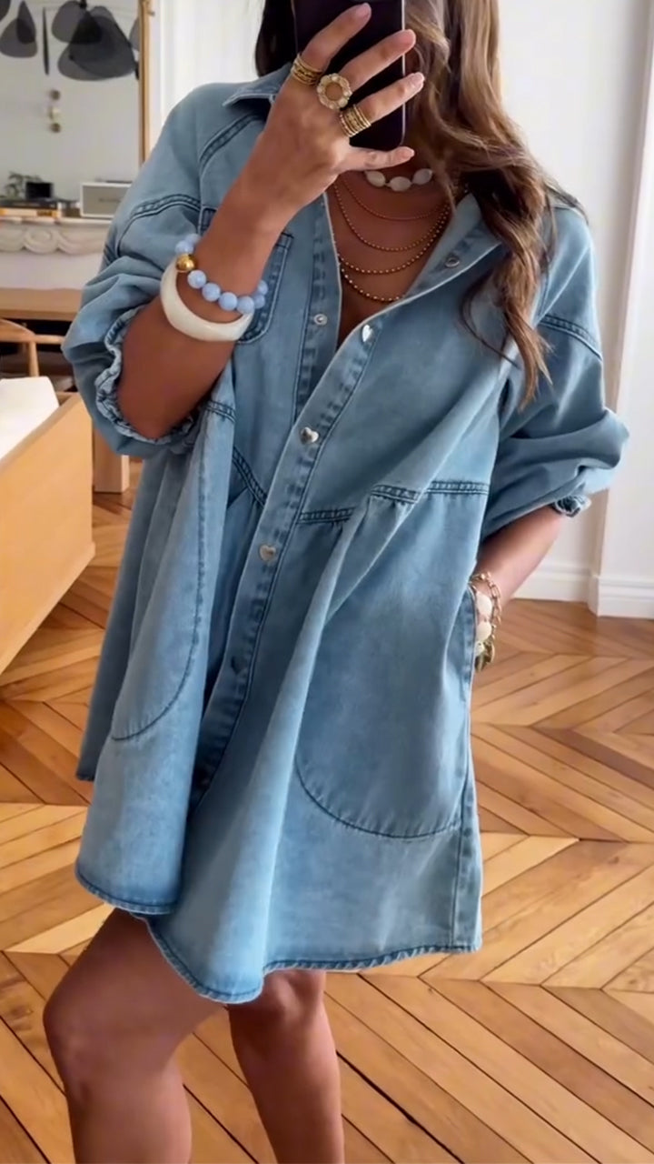 Elegancka Sukienka z Denimu w Stylu Patchwork