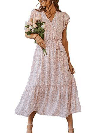 Sukienka Maxi w Różowe Wzory