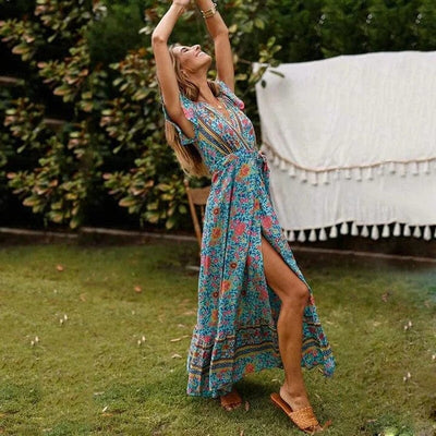 Veronica | Maxi Sukienka z Wysokim Rozcięciem